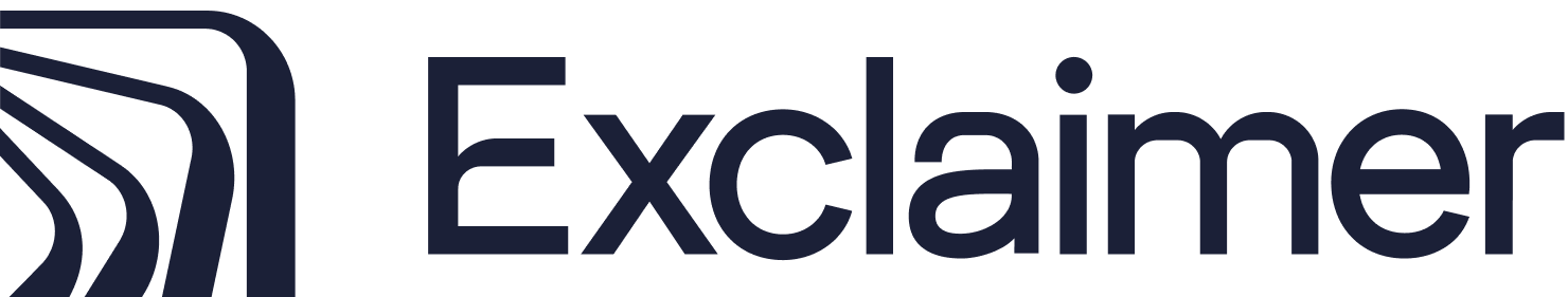 Exclaimer logo type navy